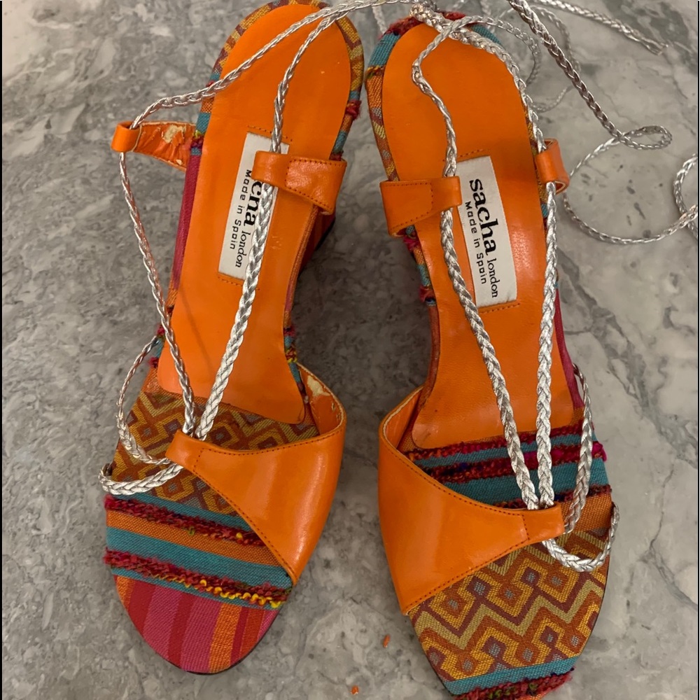 Sachs London Platforms w/ Silver Ankle Tie- Sz 7.5